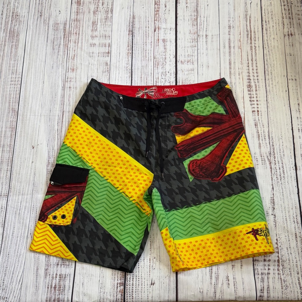 Rip Curl Pancho Sullivan Signature Boardshorts Mens 36 Green‎ Yellow Black Red